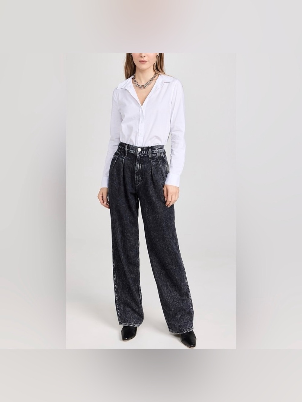 AMO Marcella Pleated Jeans Frosty Black High Rise Wide Leg size 27